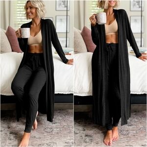 Weekend Wind-Down Cardigan & Pants Set - Black